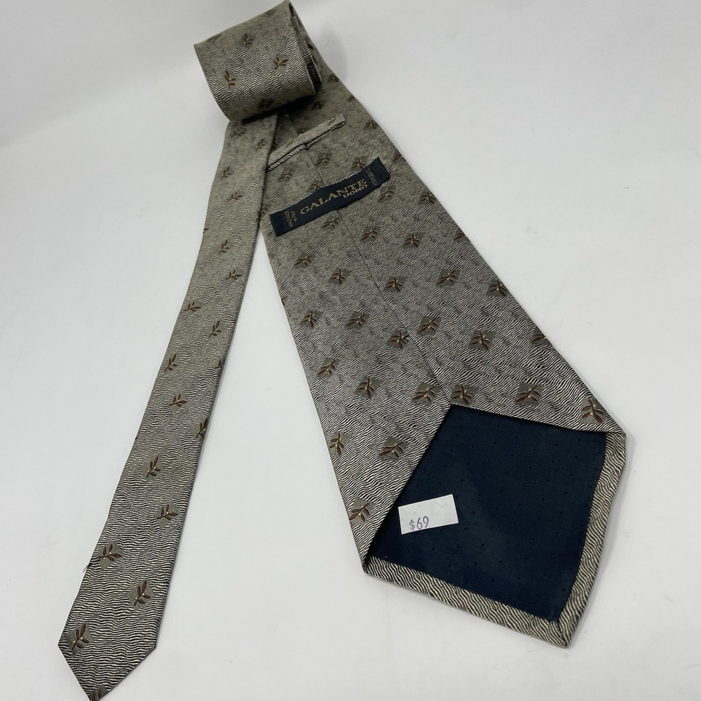 Galante Uomo Tie Handmade Italy Silk Brown Cream Gray VTG 4x56" Pattern Classic - Picture 3 of 8